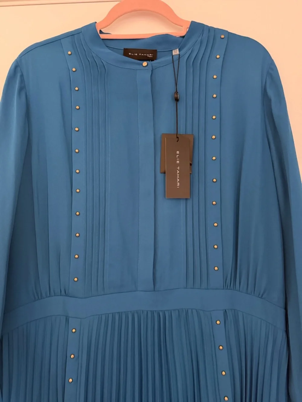 NWT Elie Tahari The Alania Pleated Midi-Dress Blue Stone Color, Size 16 - Picture 4 of 11